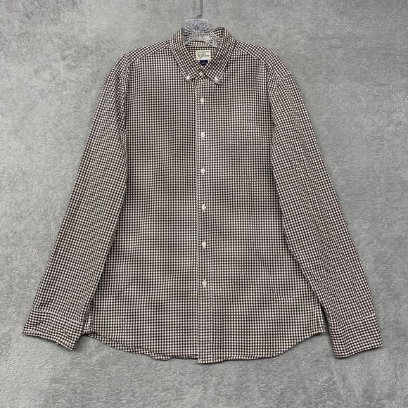 J Crew Shirt Mens Large Brown Check Plaid Button Down Slim‎ Lightweight Cotton - Picture 1 of 10